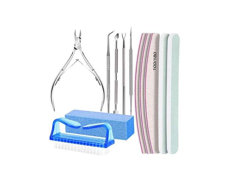 Nail Care Set with 12 Double-Sided Nail Files, Nail Buffer Block, Cuticle Pusher, Cuticle Trimmer, Nail Clipper, and Nail Brush