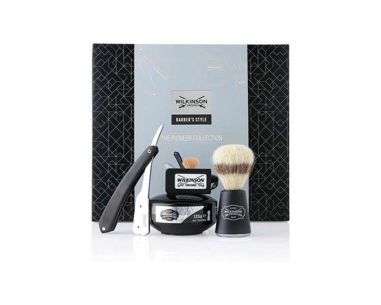 WILKINSON SWORD Barber's Style Pioneer Collection Razor with 5 Double Blades, Shaving Brush, and Shaving Soap