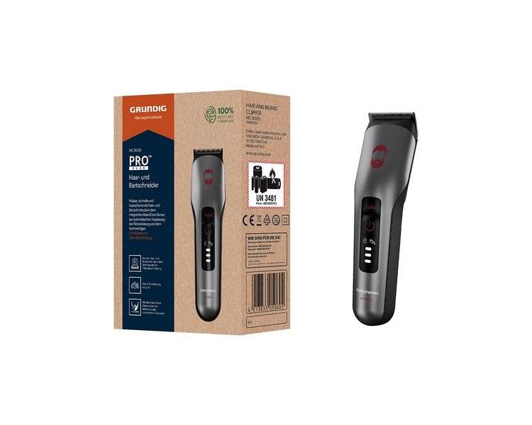 GRUNDIG ProClub MC 8030 Hair and Beard Trimmer with BeardCare Sensor Titanium Blades Technology 2 Combs Wet & Dry Dark Matt Chrome/Red