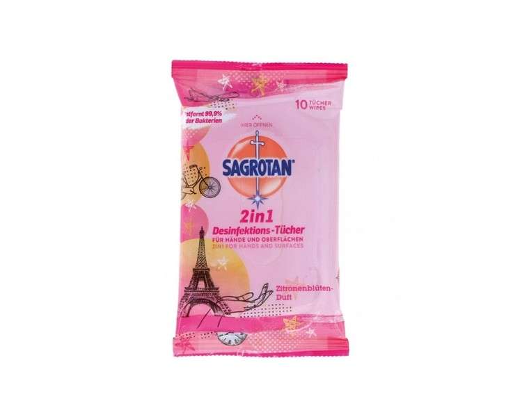 Sagrotan Lemon Blossom Hand and Surface Cleaning Wipes 10 Wipes - Pack of 4