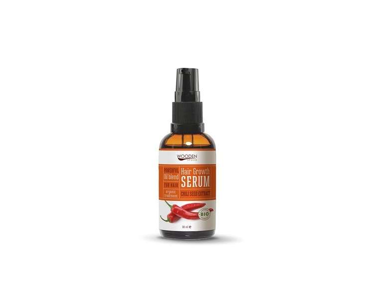 WOODENSPOON 100% Natural Anti-Hair Loss Serum with Chili Seed Oil, Argan Oil, Jojoba Oil, and Castor Oil 30ml - Hair Growth Serum with Precious Oils and Chili - Soil Association Organic