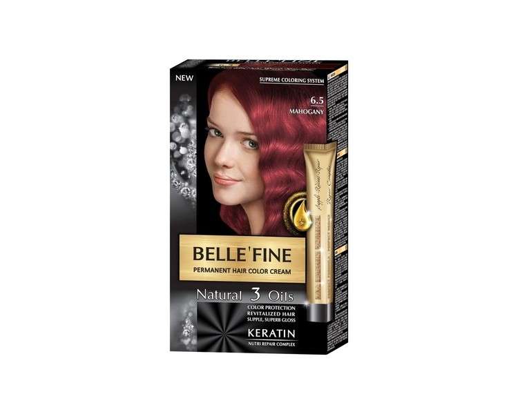 Belle'Fine No.6.5 Mahogany Hair Color Cream with Keratin, Argan, Almond and Olive Oil