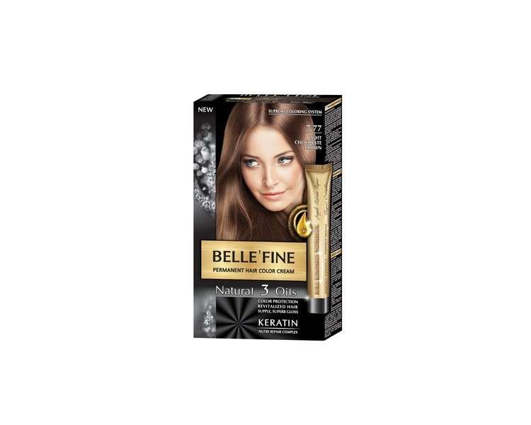 BELLE'FINE Black Series Natural Hair Dye Cream with 3 Oils and Keratin Light Chocolate Brown