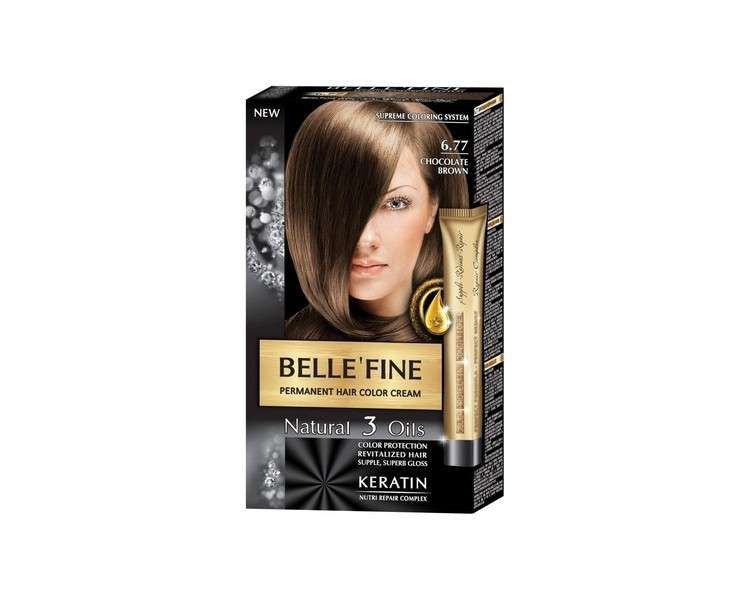 Belle'Fine Chocolate Brown Hair Color Cream with Keratin, Argan, Almond and Olive Oil