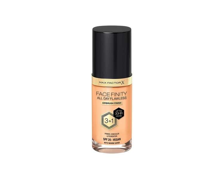 Max Factor Facefinity 3-in-1 All Day Flawless Liquid Foundation SPF 20 30ml 70 Warm Sand