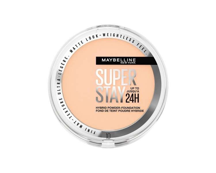 Maybelline SuperStay 24H Hybrid Powder Foundation 10 Shade Long-Lasting Transfer Water & Sweat Resistant Medium to Full Coverage 10g