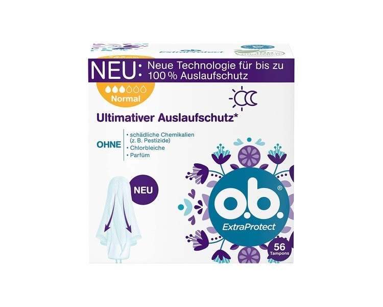 o.b. Tampon ExtraProtect Normal Ultimate Leak Protection for Medium to Stronger Days 56 Pack