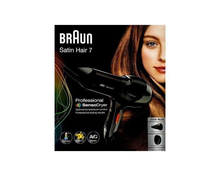 Braun Satin Hair 7 Iontec SensoDryer with Diffuser Hair Dryer 2000W Black