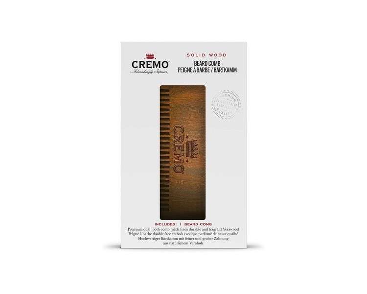 Cremo Premium Beard Comb for Men 100% Natural Wood with Woody Fragrance