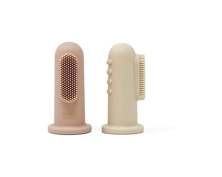 Mushie Baby Finger Toothbrush Blush/Shifting Sand - Pack of 2