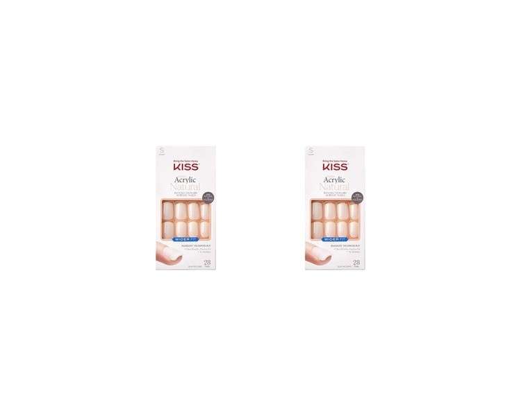 KISS Salon Acrylic Wider Fit Natural Fake Nails 'Rare' 28 Acrylic-Infused Bubble-Free Flexible Durable False Glue-On Nails