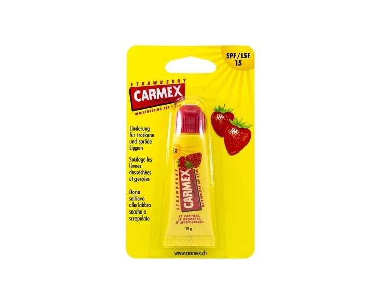 Carmex Strawberry Flavored Lip Balm Tube with SPF15 and Water Resistance 10ml