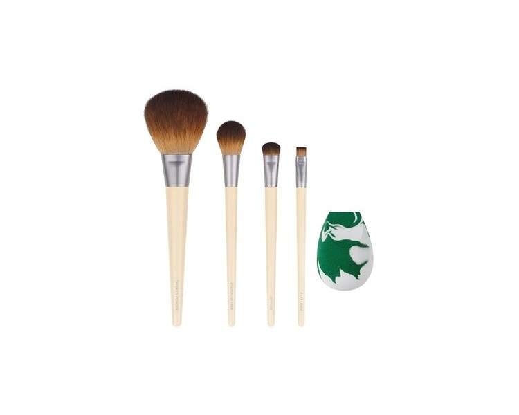 EcoTools Core Five Makeup Brush and Sponge Kit for Eyeshadow, Blush, Bronzer, Eyeliner, and Foundation - 5 Piece Set