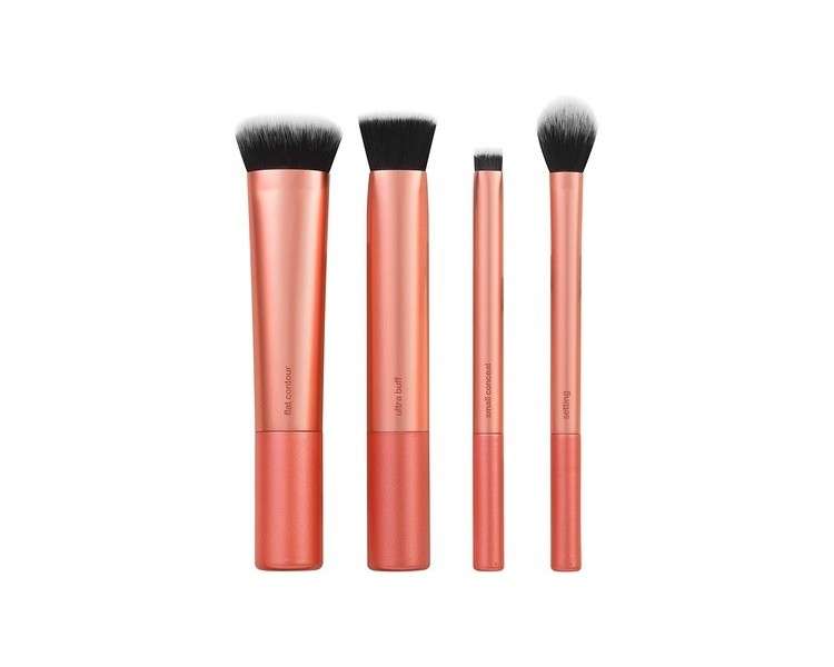 Real Techniques Face Base Makeup Brush Kit for Concealer, Foundation, and Contour Powders - 4 Piece Set