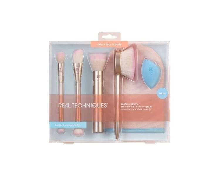 Real Techniques Endless Summer Makeup Brush Kit Premium Quality 6-Piece Set for Face Foundation and Powder