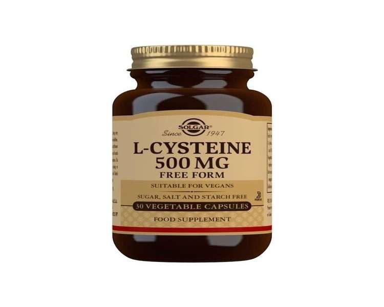 Solgar L-Cysteine 500mg Vegetable Capsules Metabolism Support Amino Acid Supplement for Skin, Hair and Nails