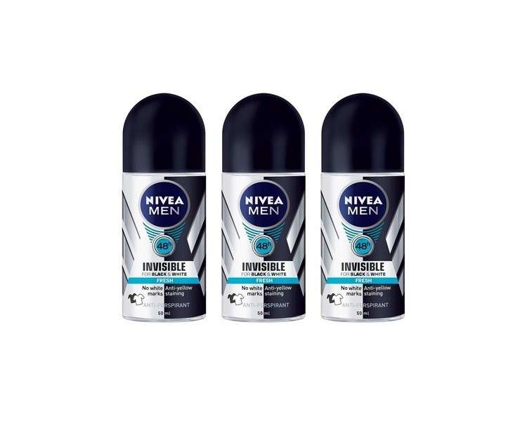 Nivea Invisible for Black & White Fresh Scent Men's Roll On Antiperspirant Deodorant 1.7oz 50ml