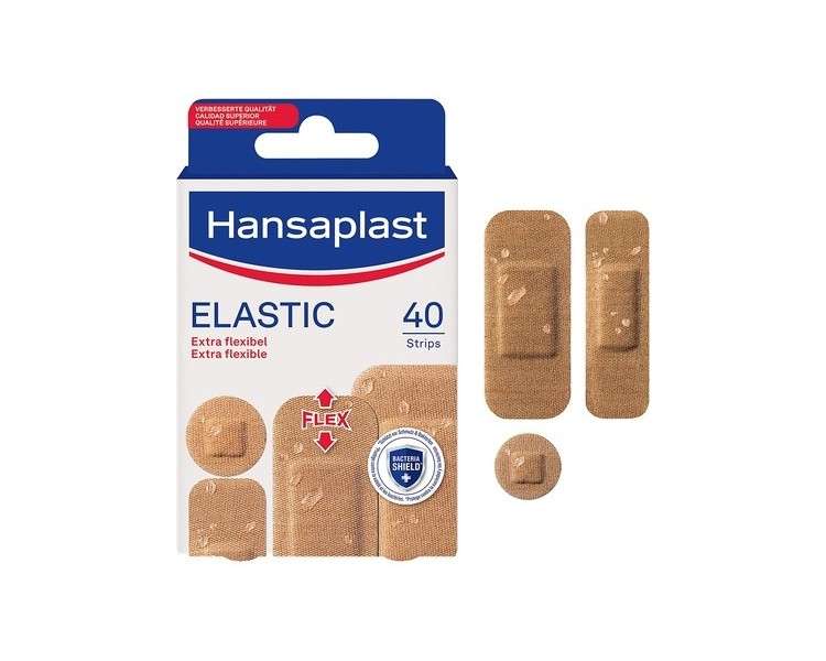 Hansaplast Elastic Bandages 40 Pre-Cut Sterile Breathable and Ultra-Flexible Bandages of Various Sizes for All Wounds