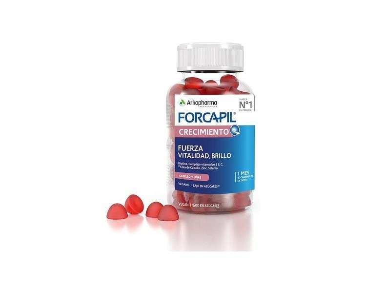 Arkopharma Forcapil Growth 60 Gummies - High Concentration of Biotin, Vitamins B and C - Red Fruits for Strength, Vitality and Shine