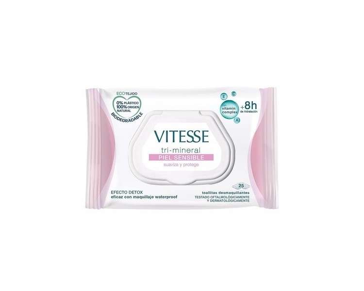 VITESSE TRI-MINERAL Sensitive Skin Makeup Remover Wipes 25 Count