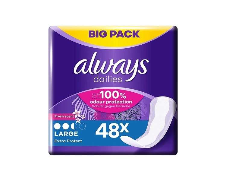 Always Dailies Ladies Large Fresh Extra Protect Breathable and Flexible Panty Liners with Absorbent Core 48 Count - Giga Pack