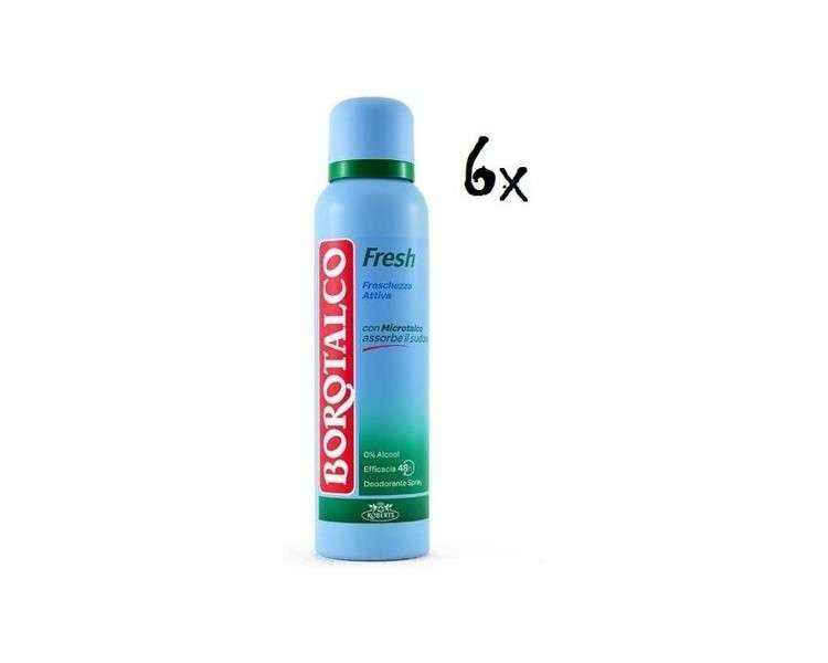 BOROTALCO ROBERTS Fresh Deo Deodorant Spray 125ml 0% Alcohol! 48h! - Pack of 6