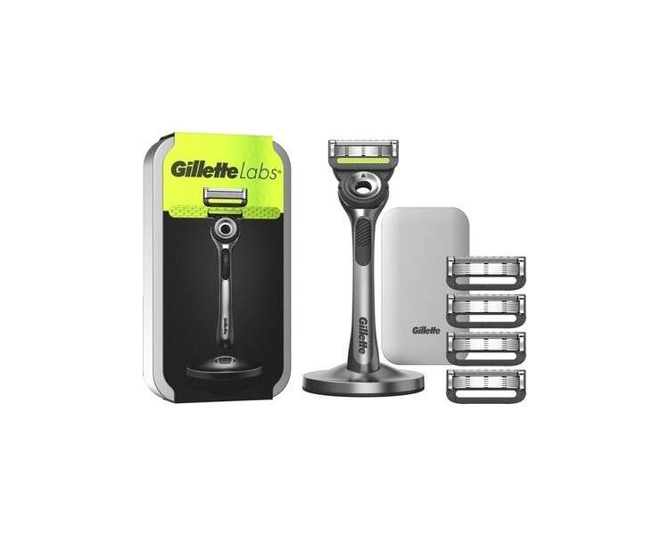 Gillettelabs With Exfoliating Bar From Gillette - 1 Handle - 5 Razor Blades - Magnetic Holder - Travel Case