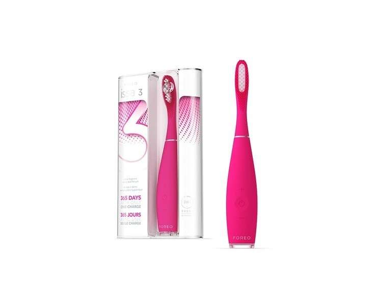 FOREO ISSA 3 Ultrahygienic Electric 4-in-1 Silicone Sonic Toothbrush for Teeth and Gums, Cheek and Tongue Cleaner, Waterproof, 365 Days/USB Charging, 2 Year Warranty Fuchsia