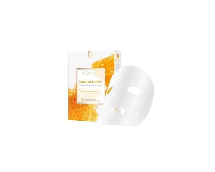 FOREO Manuka Honey Revitalizing Facial Sheet Mask for Dry and Fatigued Skin 3 Pack Anti-Aging Deeply Nourishing Clean Formula - Compatible with UFO Devices