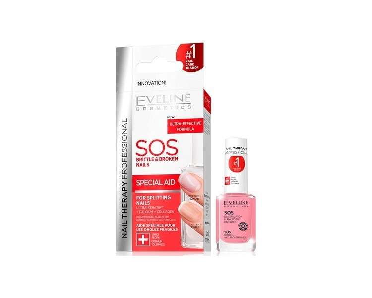 Eveline Cosmetics SOS Broken & Brittle Nail Therapy Professional Strengthening Hardening Conditioner with Calcium and Collagen 12ml