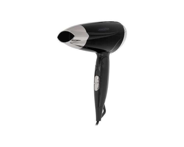 Mesko MS 2264 Hair Dryer with Folding Handle 1400W 2 Power Levels and 2 Temperature Settings Black with Chrome Accessories