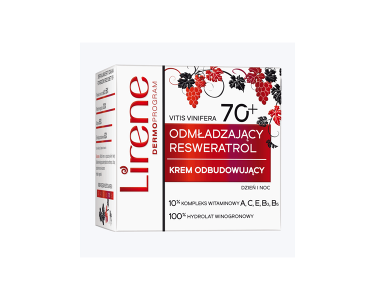 Lirene Rejuvenating Restorative Cream 70+ with Grape Hydrolat Vitamins C, E, A, B3, B5