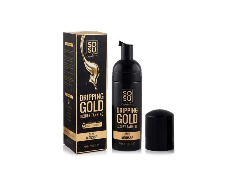 SOSU Dripping Gold Luxury Self Tanning Mousse 5 Oz Dark with Hyaluronic Acid and Vitamins A & E