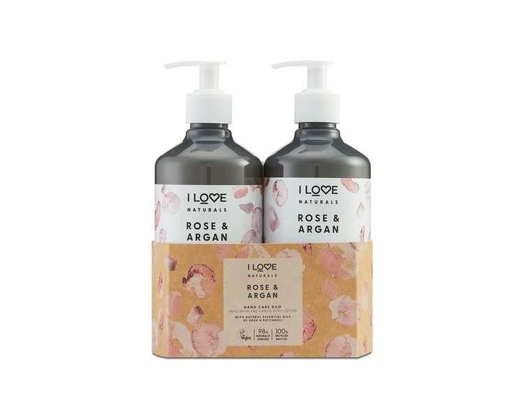 I Love Naturals Hand Care Duo Rose and Argan with Natural Essential Oils Hand Wash and Lotion 500ml