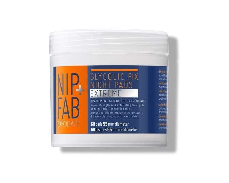 Nip + Fab Glycolic Acid Night Face Pads with Salicylic and Hyaluronic Acid 60 Pads 76g