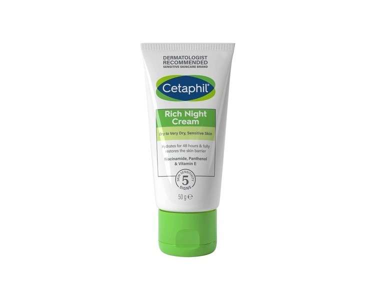 Cetaphil Rich Night Cream for Sensitive and All Skin Types 50g with Niacinamide and Sweet Almond Oil - Vegan Friendly