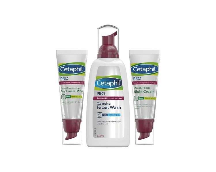 Cetaphil PRO Face Wash with Tinted Moisturizer Day Cream and Night Cream for Sensitive Skin Care 236ml/50ml/50ml