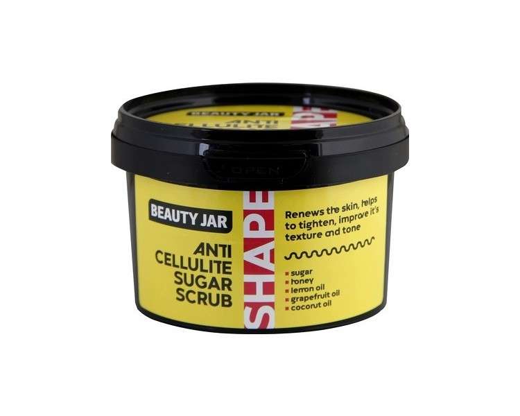 Beauty Jar SHAPE Anti-Cellulite Sugar Scrub 7.05 Oz (250g) with Sugar, Honey, Lemon and Grapefruit Oil, Coconut Oil