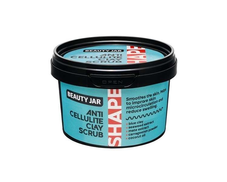 Beauty Jar SHAPE Anti-Cellulite Clay Scrub 13.4oz 380g - Blue Clay, Seaweed Extract, Mate Extract, Carrageenan Powder, Coconut Oil