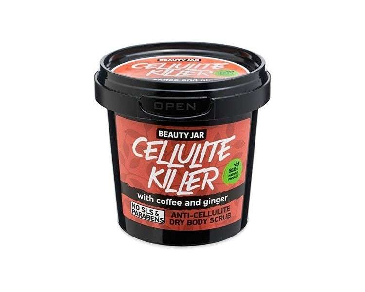 Beauty Jar CELLULITE KILLER Anti-Cellulite Dry Body Scrub 150g - Natural Coffee and Ginger Powder for Smoother Skin