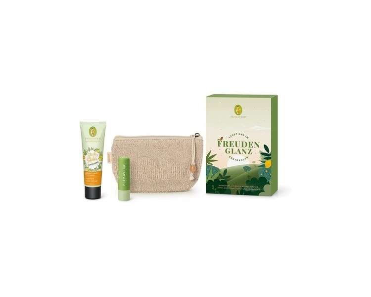 PRIMAVERA Joyful Radiance Gift Set - Hand Cream, Lip Balm, and Cosmetic Bag - Nourishing, Refreshing, Mood-Boosting - Natural Cosmetics