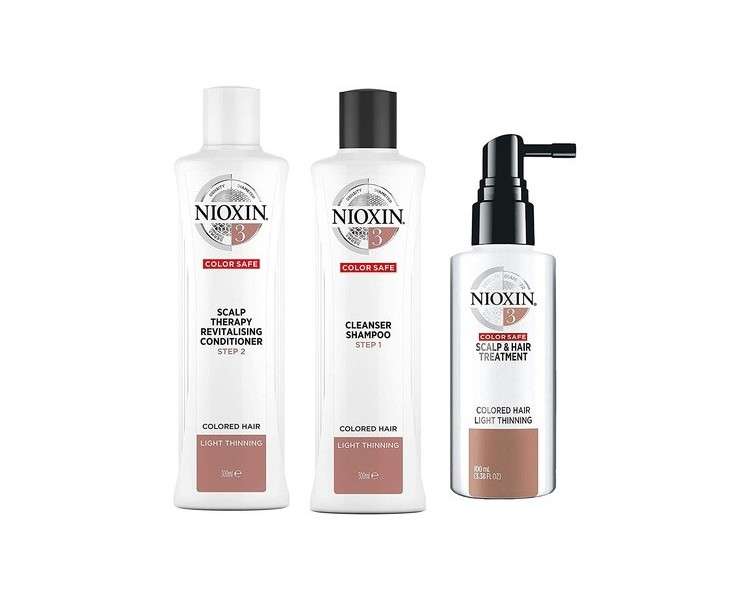 Nioxin 3-Part System 3 Colored Hair with Light Thinning Hair Treatment Scalp Therapy Hair Thickening Treatment 3 Piece Set