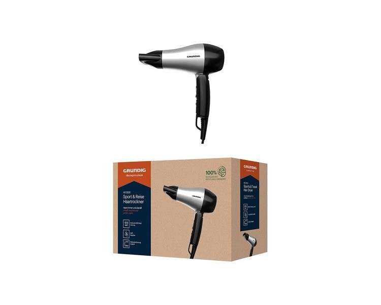 GRUNDIG HD 2200 Sport and Travel Hair Dryer 1200 Watt - Silver/Black