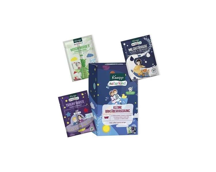 Kneipp Naturkind Small Bath Surprise Bath Fun and Care for Children Gift Set with Three Bath Additives: Color Magic Baths Dragon Power and Dream Rider, Foam and Cream Bath Milky Way