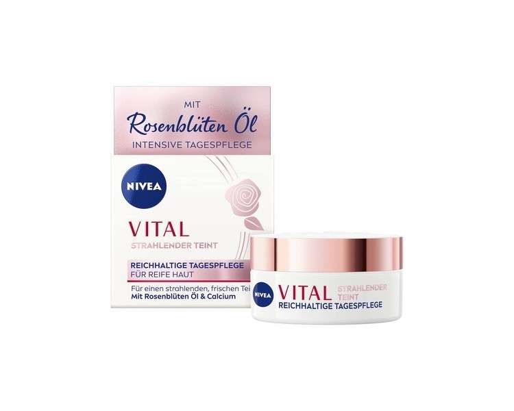 NIVEA VITAL Radiant Complexion Rich Day Care for Mature Skin 50ml Moisturizer with Rose Oil and Calcium