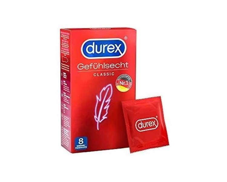 Durex Sensitive Classic Condoms Thin Latex Transparent and Moisturized for Uninterrupted Pleasure 8 Pieces - Pack of 8