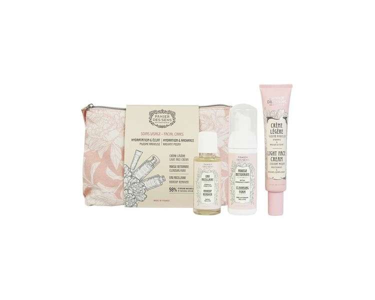 Panier des Sens Peony Travel Kit Light Cream 40ml Micellar Water 50ml Cleansing Foam 50ml