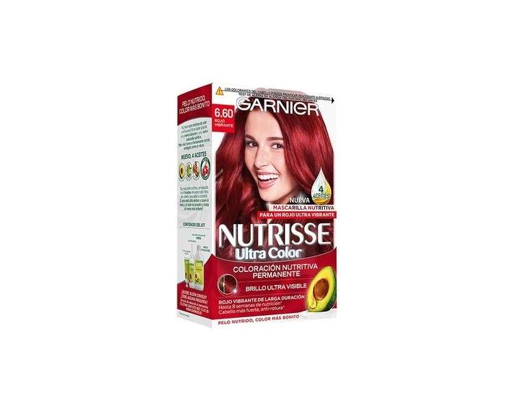 Garnier Nutrisse Creme Permanent Hair Color with Four Oils Nutritive Mask - Vibrant Red 6.60