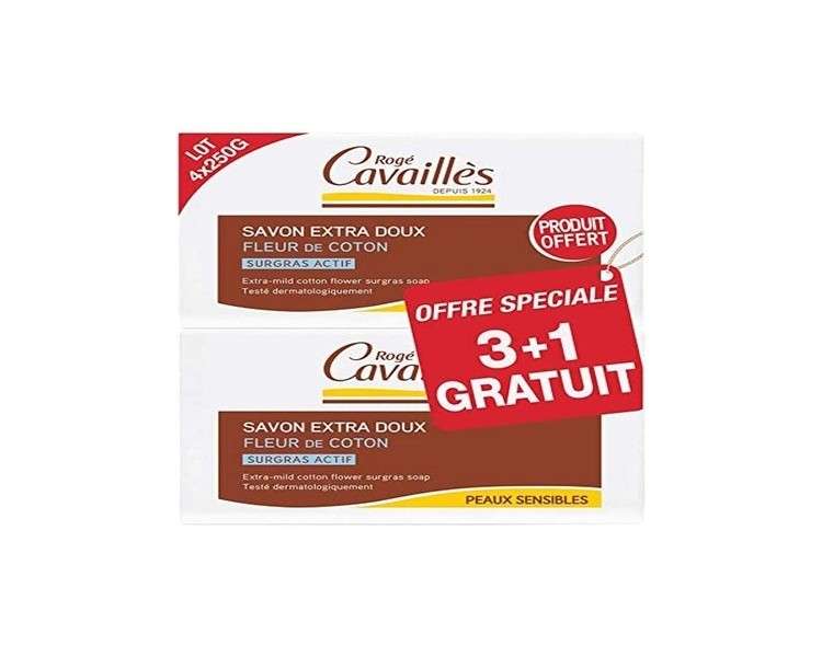 Rogé Cavaillès Extra-Mild Superfatted Soap Cotton Flower 250g - Pack of 4