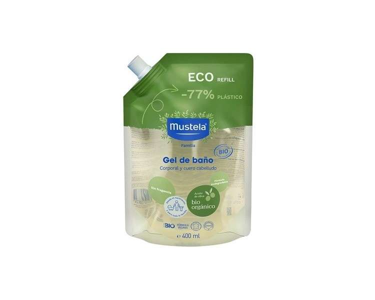 Eco Refill Pack Bio Body and Hair Wash Gel 400ml for Newborns and Up Mustela